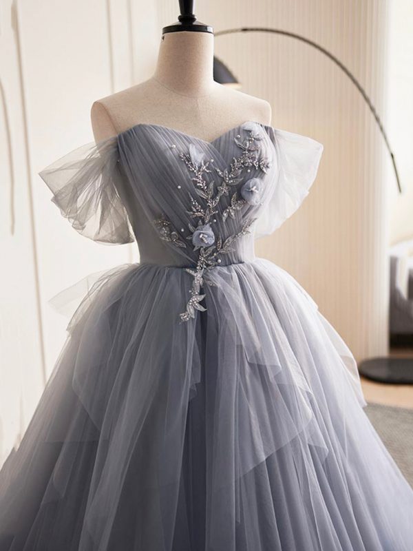 Grey Ball Gown Prom Dresses